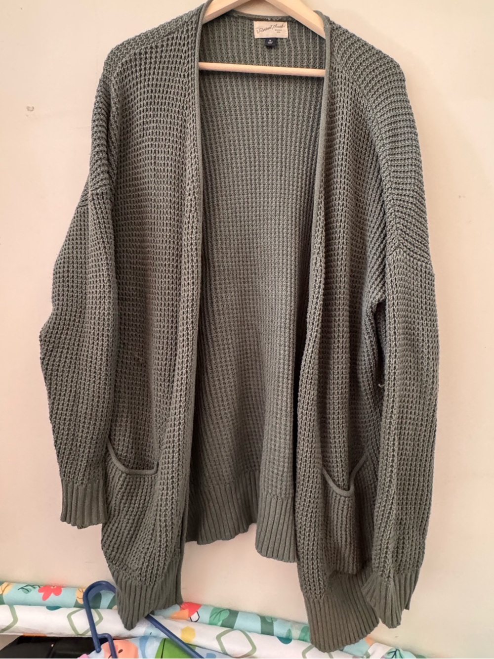 Universal Thread Olive Green Open-Front Waffle Cardigan